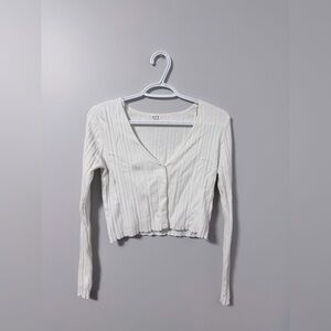 White Ribbed Button-Up Women's Top